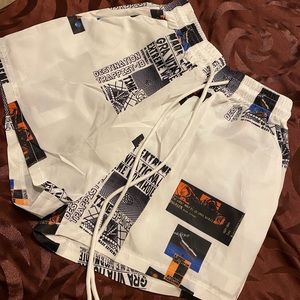 Newspaper Print Drawstring Shorts